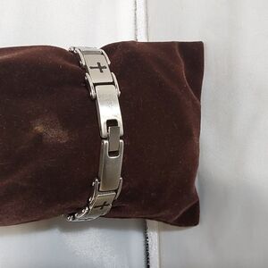 Men's Stainless Steel ‎ Silver Tone Cross Bracelet